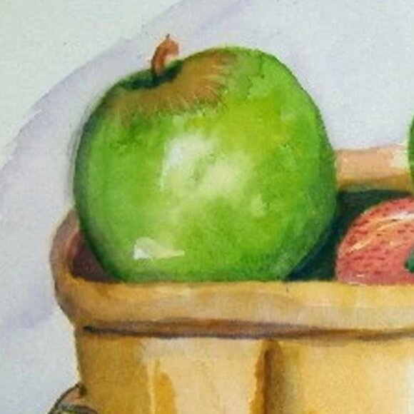 Framed Watercolor Painting, Original Artwork, 22x18, Basket of Apples, Authentic - Picture 7 of 9